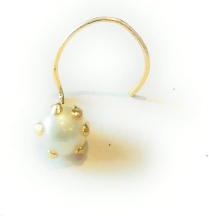 14K Gold Round-Shape Prong Setting Pearl(Moti) Nose Pin Stud for Women Girls Timeless Beauty (small size 1.5 mm)