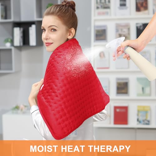 Image of Deepsoon Heating Pad,Electric Heating Pads for Back,Neck,Moist Heating Pad for Abdomen Shoulder Knee Legs,Dry /Moist Heat&Auto Shut Off,Mother's Day Birthday for Men and Women,Red,33x17 Inch