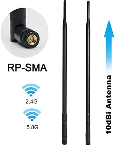 1.3ft 2X 10dBi WiFi Bluetooth Antenna Dual Band Omni Directional Antenna with RP-SMA Male Connector Compact with Wireless Wi-Fi Router Network Devices PC Camera
