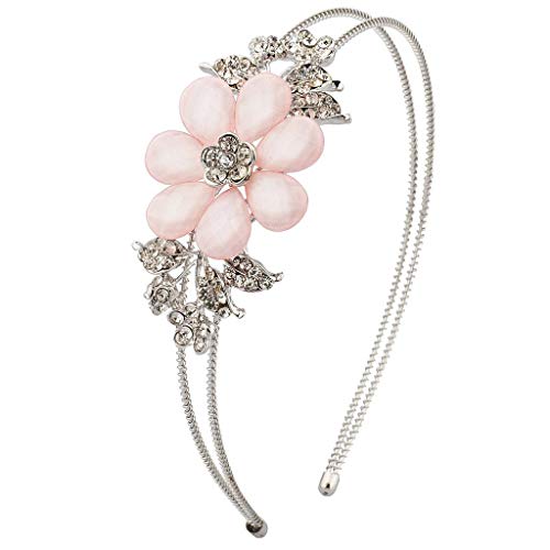 Lux Accessories Faceted Pink Flower Floral Pave Crystal Stretch Headband Lux Accessories Faceted Pink Flower Floral Pave Crystal Stretch Headband