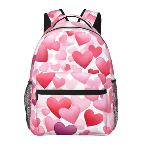 Sac à dos d'école rose avec cœurs - Sac à dos léger pour garçons et filles - Sac à dos imperméable pour ordinateur portable - Sac à dos de voyage...