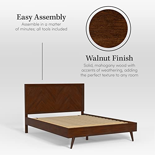 Eluxurysupply Chevron Wood Bed Frame With Adjustable Headboard | Solid Mahogany Wood | Queen, Walnut | No Box Spring Needed | Easy Assembly #TOP3