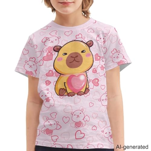 Image of Novelty 3D Graphic T Shirts for Kids Crew Neck Funny Animal Print Short Sleeve Girls Tshirts 3-16 Years