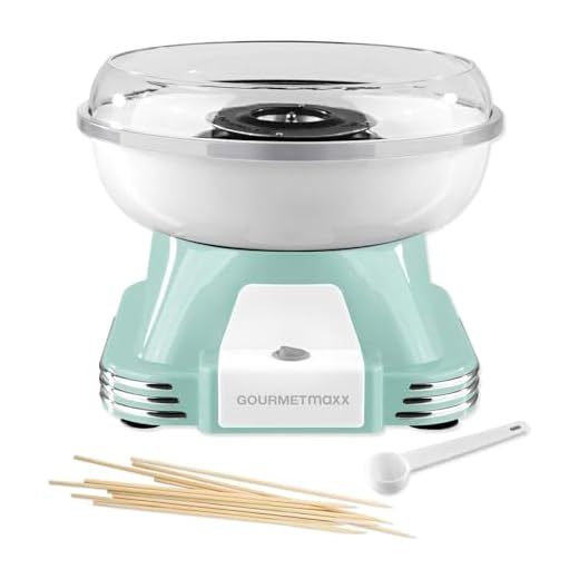 GOURMETmaxx Máquina de Algodón de Azúcar para el hogar | El original con 10 palitos y cuchara medidora en nostálgico diseño retro en color menta | Mejor algodón de azúcar