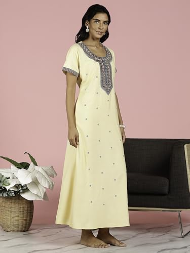 Image of 9shines Label Stylish Alpine Nighty Maxi for Women | Full Length Trendy Nightgown | Premium Nightdress | Nightwear | Heavy Embroidery Nighty with Pockets(2891)