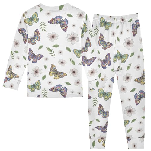 Pajama Sets Long Sleeve Butterfly Floral Pattern Design Soft Comfy Sleepwear 2 Piece PJS 3-8T3