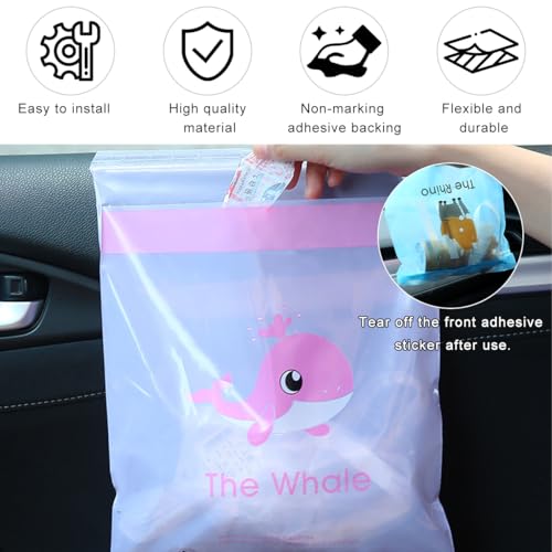 Image of 15 PCS Car Trash Bags, Easy Stick-On Disposable Car Garbage Bags Leak-Proof Vomit Bags, Waterproof Self Adhesive Cleaning Bags for Vehicles Bedrooms Offices, Car Accessories (Whale)