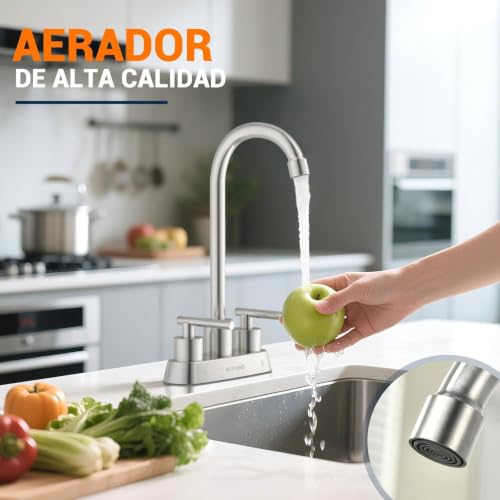 Image of Commercial Bar Sink Faucet 4 Inch Center Deck Mount, Stainless Steel High Arch 2 Hole Utility Sink Faucets with Dual Lever Handles for Laundry Campers (Brushed Nickel)