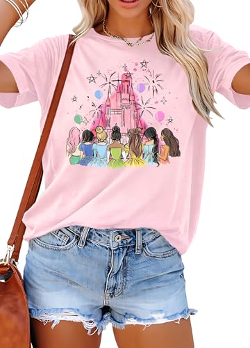 Magical Princess Shirts for Women: Magic Kingdom Tshirt Princess Shirt Funny Family Vacation Tee Casual Holiday Tee Top Pink