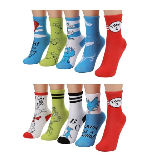 Bioworld Dr. Seuss Multi-Character 10 Pack Youth Crew Socks