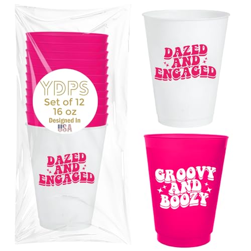 Bachelorette Cups Set of 12, 16 Oz Each, 1 Dazed and Engaged and 11 Groovy and Boozy Cups, Boozy and Groovy Birthday, Bachelorette Party Supplies