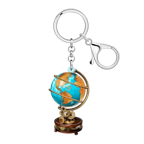 WEVENI Llavero Plano Acrílico Globo Terráqueo,Planeta Tierra Regalos Creativos de Viaje para Mujeres Viajeras Charms para Bolsos Accesorios (Azul)