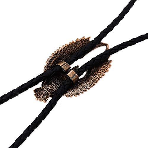 Creative-Idea 2Pcs Bolo Necktie Bootlace Cowboy Tie Set 39Inches Leather Rope Cow Skull And Eagle Inlaid Stone Design Western Rodeo Theme Copper Color #TOP6