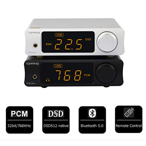 Topping DX3 Pro USB DAC Headphone Amplifier DSD512 32Bit/768kHz XMOS XU208 APTX Bluetooth Optical Coaxial Stereo Audio Amp Decoder (Black)