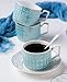 Jusalpha Porcelain Tea Set-Service of 4- Modern Elegant Mint Green Tea Cup and Saucer Set-Coffee Cup Set with Saucer and Spoon,TCS15 (4) (Blue)