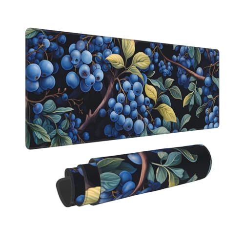 Mexpekil Alfombrilla de ratón con hojas de arándanos y frutas con base de goma antideslizante, 80 x 30 cm, alfombrilla de mouse para juegos, alfombrilla de escritorio grande, impermeable, para teclado