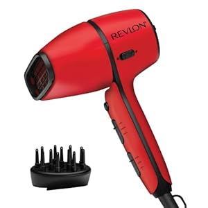 REVLON Airflow Control Hair Dryer with Diffuser – 1875W Blow Dryer Head Rotates 90° for Total Control, Wider Head for Less Drying Time, Reduces Frizz (Red)