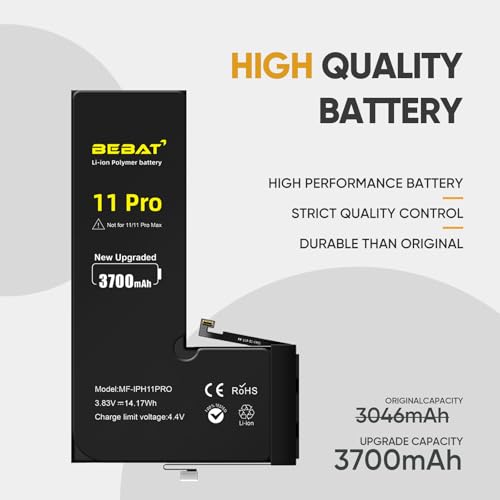 Image of Replacement for iPhone 11 PRO Battery, 3700mAh High Capacity Li-ion Polymer Replacement Battery for Model A2160 A2215 A2217 with Professional Repair Tool Kits