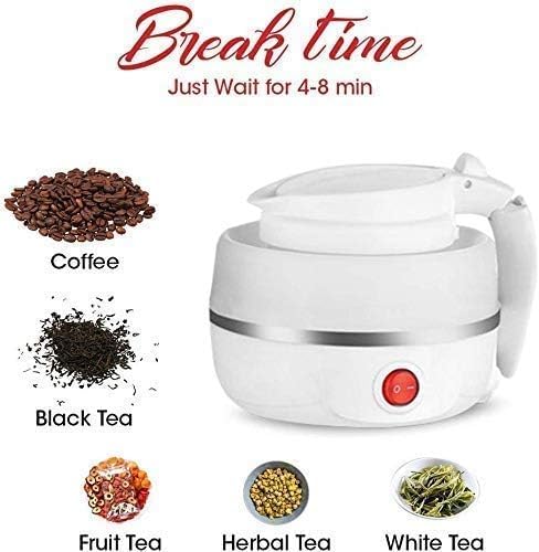 Image of Foldable Electric Water Boiler Kettle, Collapsible Silicone, Portable Travel Design, White