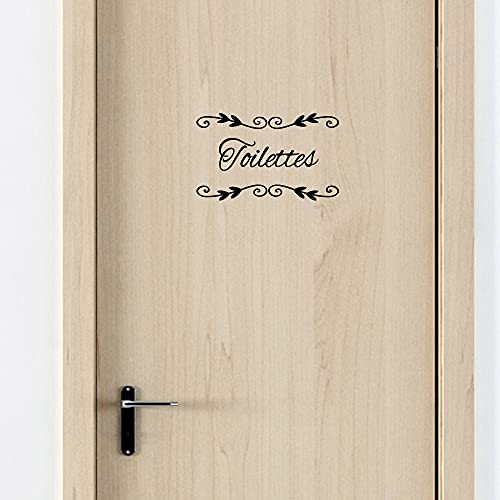 Sticker Porte - Sticker Mural - Toilettes - Couleur Noir Brillant - Dimensions : 21 x 13 cm - Décoration pour Porte - Autocollant Porte