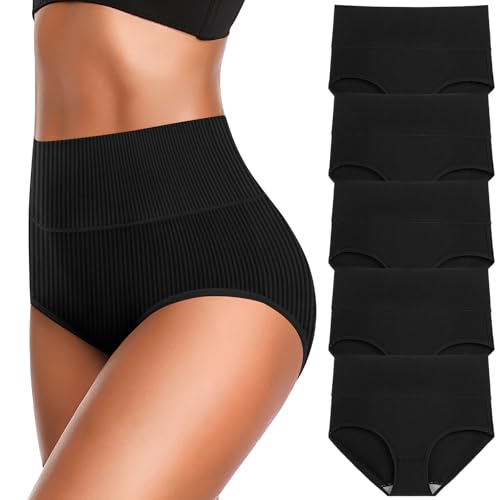 Image of Women's High Waist Cotton Underwear - Soft, Super Stretchy Briefs, Full Coverage Panties