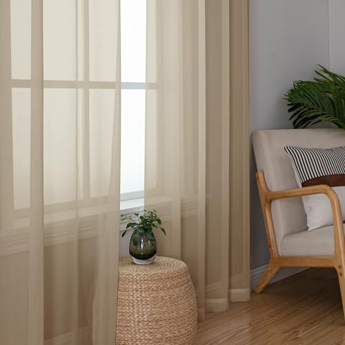 Image of OWENIE Sheer Curtains 63 inch Length 2 Panels Set, Light Weight Soft Solid Light Filtering Fimly Sheer Curtains for Bedroom /Living Room /Dining Room /Nursery, Rod Pocket Window Treatments, 42Wx63L inch