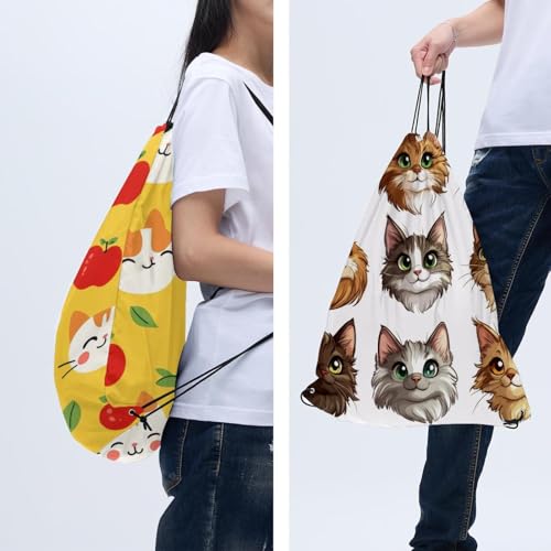 Sac pliable à cordon chat jaune étanche et ultra léger lot de 2 pièces