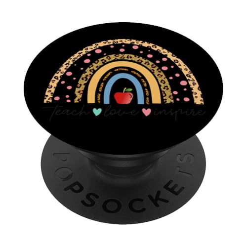 Teacher Life Love Inspire Leopard Rainbow PopSockets PopGrip Adesivo