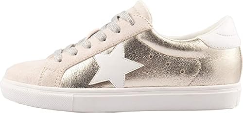 Bellmora Multi-Fabric Lace-Up Gold Fashion Sneaker 9 #TOP3