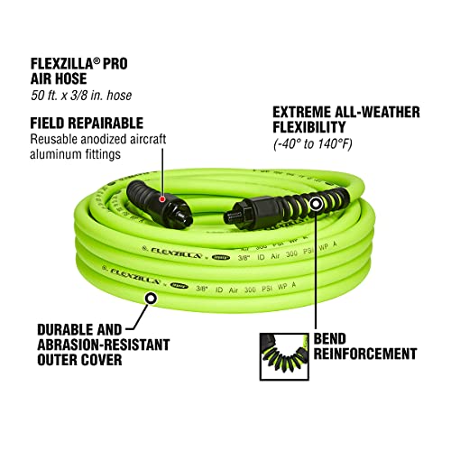 Legacy Manufacturing HFZP3850YW2 Flexzilla Pro Air Hose, 1/4" MNPT Fittings, 3/8" (inches) x 50' (feet) - Image 3