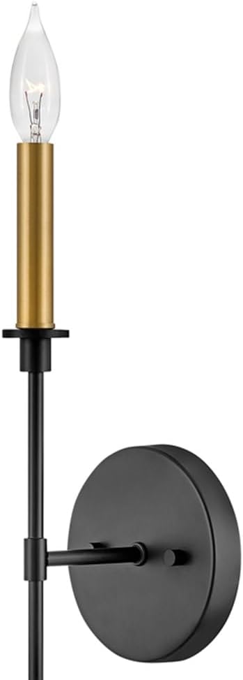 Lark Hux 83070BK Single Light Candle Wall Sconce, Traditional Torch, Slender and Elongating, Black and Lacquered Brass