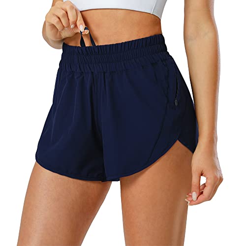 Image of Aurefin Athletic Shorts for Women,Women's Quick Dry Workout Sports Active Running Track Shorts with Elastic and Zip Pockets