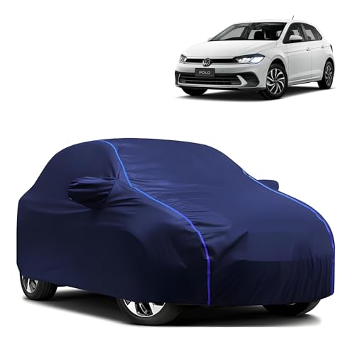 Image of Kerwa Car Body Cover Waterproof with Volkswagen Polo, Dust & UV Resistant All-Weather Proof Full Body Cover, Blue with Blue Lining, Triple Stitch Elasticated Bottom with Mirror Pocket