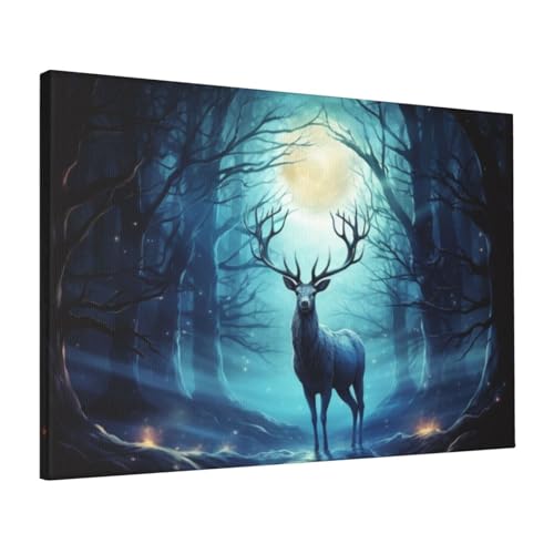 Impression sur toile de cerf au clair de lune, poster mural suspendre pour déco salon 40x61
