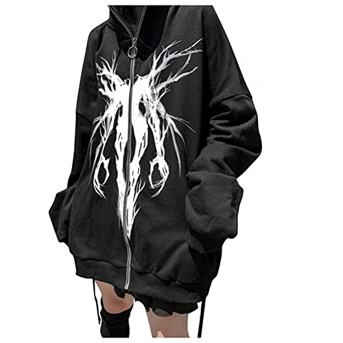 Padaleks Women Zip Up Hoodie Fashion Punk Sport Coat Hip Hop Joggers Pullover 90s Streetwear Hoodies Outwear Top