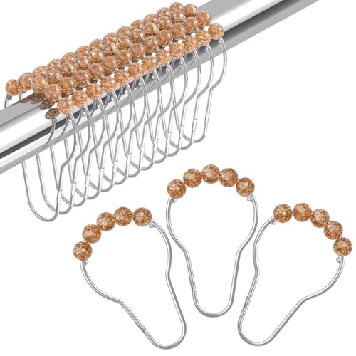 Image of Amazer Shower Curtain Hooks, Decorative Shower Curtain Hooks, Amber Shower Curtain Rings Rustproof Stainless Steel Shower Hooks for Shower Curtain Liner Shower Rod Hook 12pcs