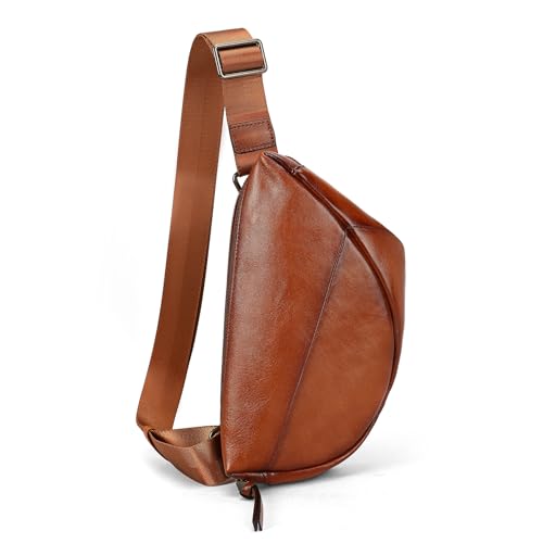 Bolso cruzado de piel auténtica para senderismo y viajes con diseño de mochila de pecho vintage