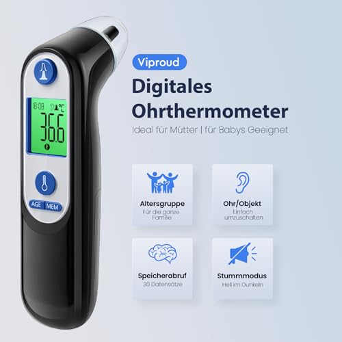 Ohrthermometer für Baby Erwachsene, Ohr Fieberthermometer mit Alter Präzision und farbcodierte...