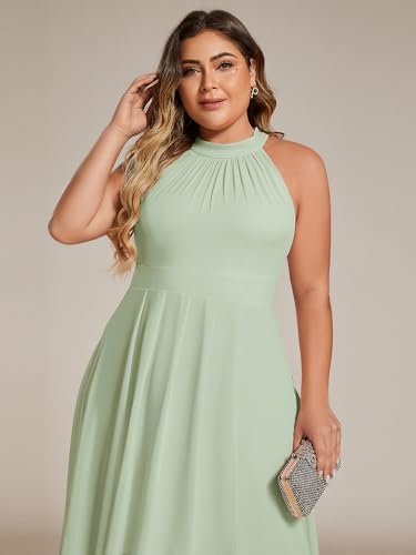 Image of Ever-Pretty Plus Women's Sleeveless Halter A Line Pleated High Low Plus Size Wedding Guest Cocktail Dresses 31926-DA