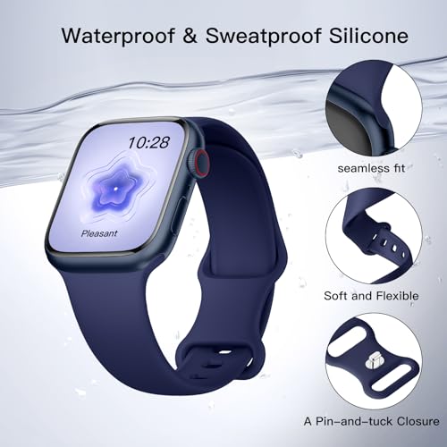 Image of Sport Silicone Band Compatible with Apple Watch Bands 40mm 38mm 41mm 44mm 45mm 42mm 49mm Women Men,Soft Wristband Waterproof Replacement Sport Strap for iWatch Bands Series 9 8 7 6 5 4 3 2 1 SE Ultra