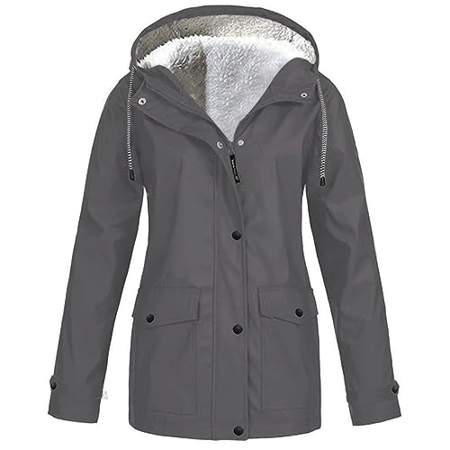 Invierno mujeres sólido felpa engrosamiento chaqueta al aire libre más tamaño con impermeable a prueba de viento, gris, M