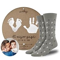 MIMUSELINA | Pack Regalo Día del Padre | Calcetines Día del Padre PAPA + Recuerdo Manualidad en Madera para Papá | Regalo Original para este Día del Padre 2023 | Perfecto para Padres Primerizos