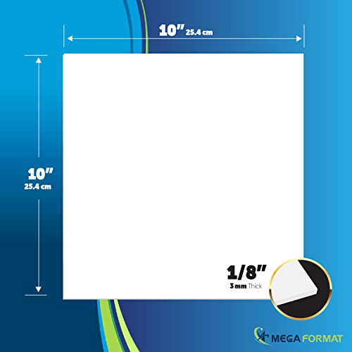 Image of Mega Format Expanded PVC Plastic Sheets - 10 inch X 10 inch Rigid White Sheet for Crafts, Signage, & Displays - Sintra, Celtec PVC Board - Waterproof for Outdoors Use - 1 /8 inch 3mm Thick - 3-Pk-White