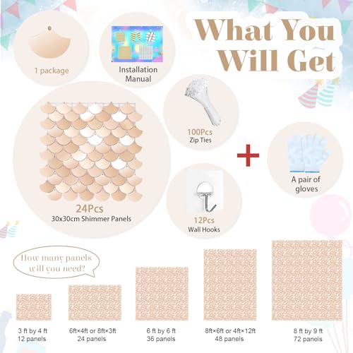 Image of Champagne Shimmer Wall Backdrop 6ftx4ft - Sequin Wall Panel for Birthday, Wedding, Engagement & Disco Decoration