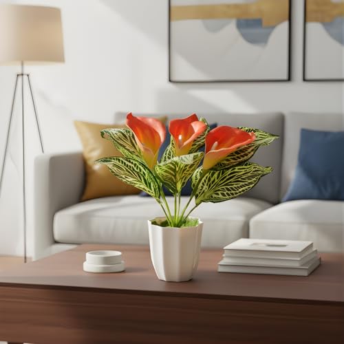 Image of fancymart Artificial Calla Lily Plant with Pot - 30 cm Height Decorative Flower Leaves (Pack of 1) | Realistic Faux Plant for Home & Office Decor | Table, Shelf & Desk Decoration