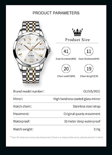 Image of OLEVS Watch for Men Women Large Face Unisex Diamond Luxury Dress Analog Quartz Stainless Steel Waterproof Luminous Date Business Casual Wrist Watch