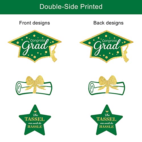 Image of Green and Gold Graduation Decorations Set of 24 Class of 2026 Table Decor Congrats Grad Party Centerpiece Sticks Table Toppers Graduation Party Supplies