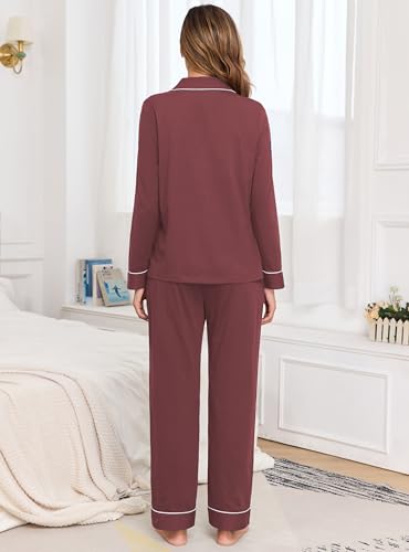 Image of Veseacky 100% Cotton Women's Pajama Set Long Sleeve Button Down Sleepwear Soft Pjs Lounge Sets Nightwear Pjs XS-XXL