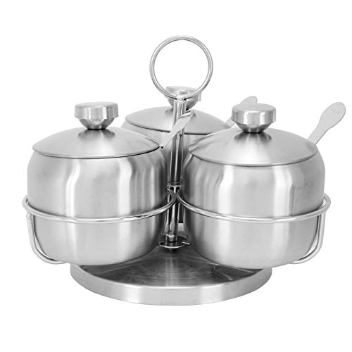 Duokon Stainless Steel Condiment Seasoning Container Pots Set With Spice Rack Large Capacity Tone To Store, Sugar, Salt, Oil, Spices Condiment Jars Storage, Silver #TOP17