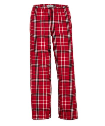 boxercraft Youth Poly Flannel Pants Plaid Lounge Pants with 2 Pockets, Red/White Youth Medium